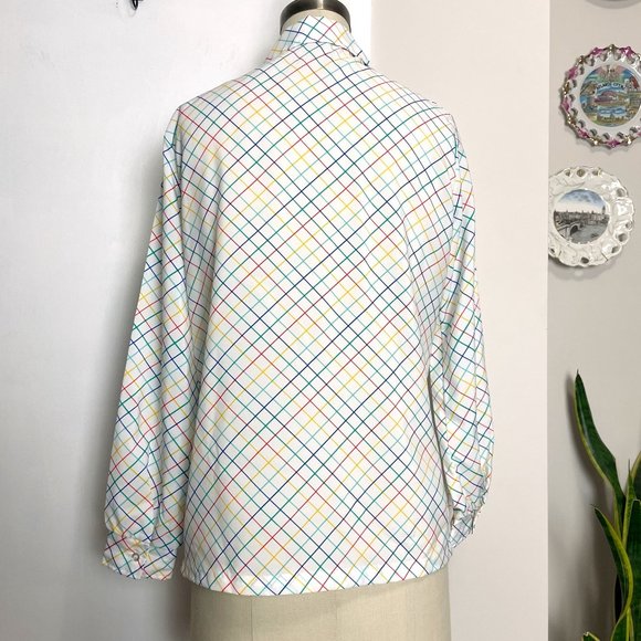 1970s Lucky Winner rainbow plaid blouse - size medium - large - Picture 4 of 8